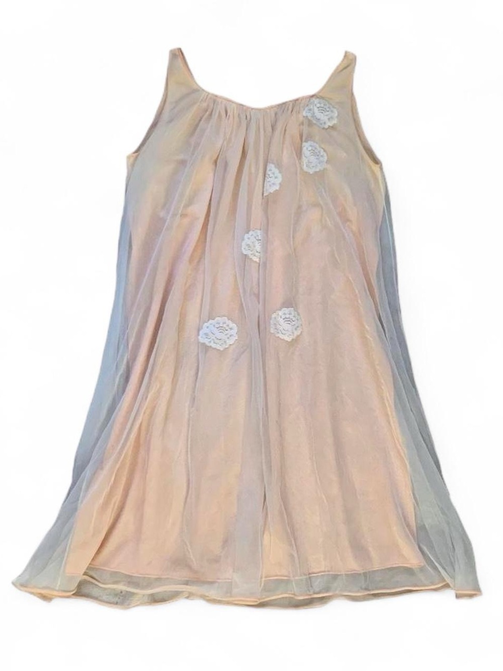 Vintage 60s Woodward’s Peach Pink Chiffon Layered Babydoll Mini Dress Sz 34/36